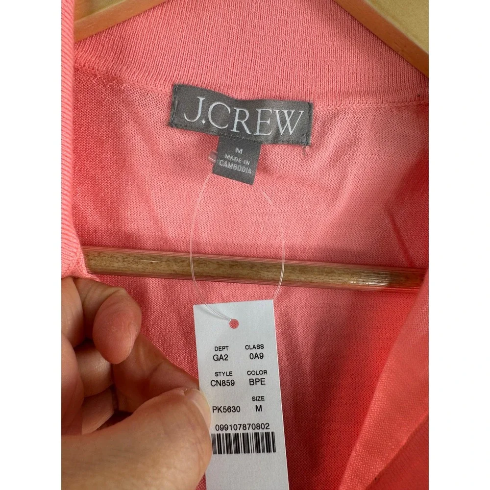 J.Crew Merino Wool Polo Sweater Size M‎ Pink Short Sleeve preppy money classic